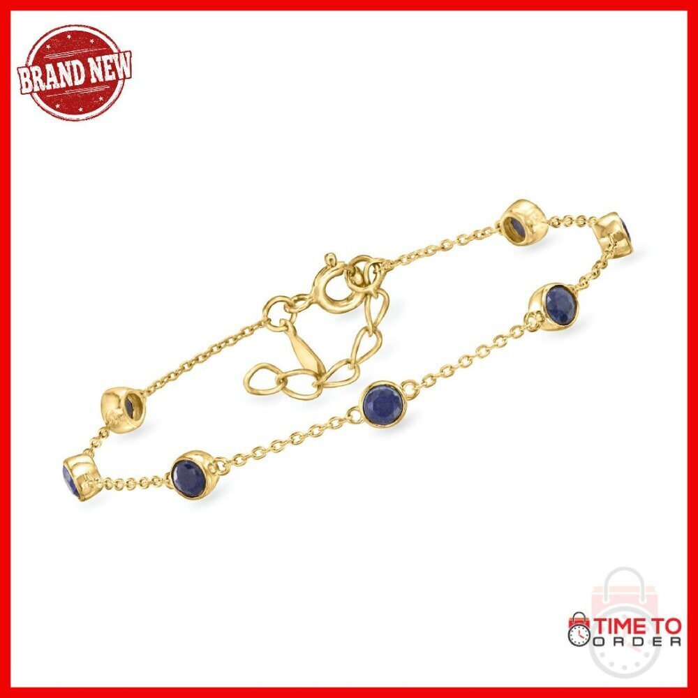 18kt Gold Over Sterling Sapphire Bracelet 2.50ct 7 Inch
